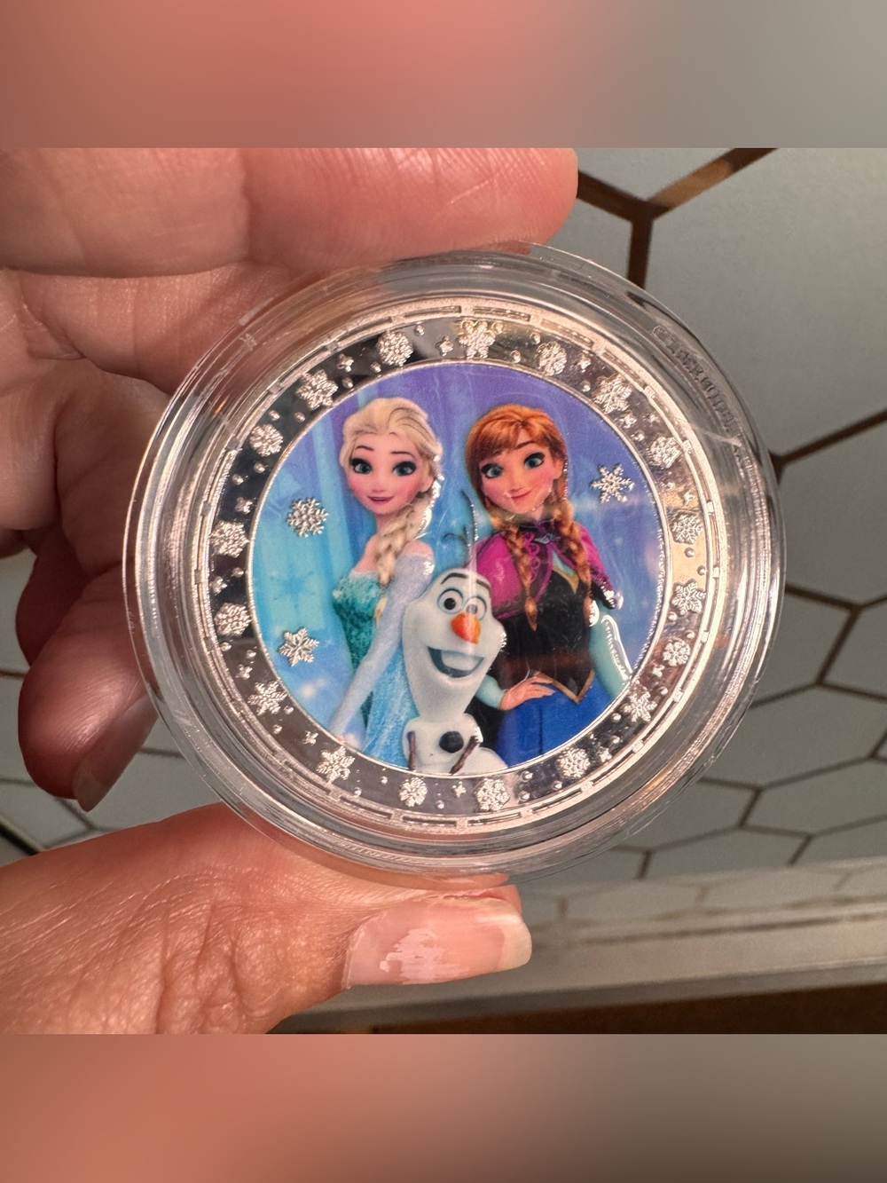 Disney Disneyland Parks DCA Frozen Elsa Anna Olaf Silver Medallion Coin In Case